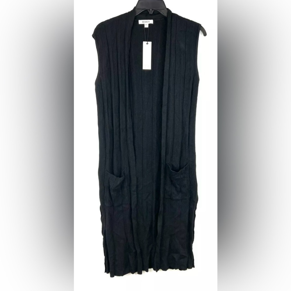 BB Dakota, Women’s Long Rib Short Sleeve Sweater Vest, Black, Size XS
